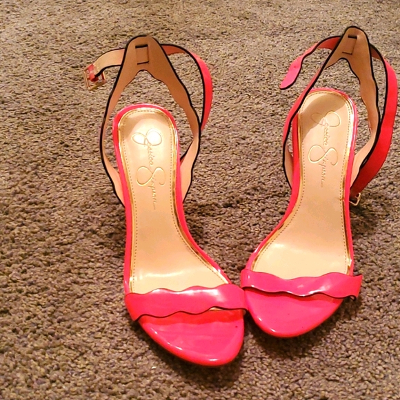 Jessica Simpson Neon Pink zigzag strap shoes - Picture 2 of 5
